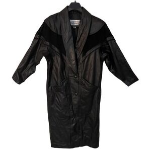 Vtg Winlit Womens Black Leather Suede Trench Coat Western Cybergoth 90s Matrix L